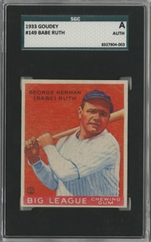 1933 Goudey #149 Babe Ruth – SGC Authentic